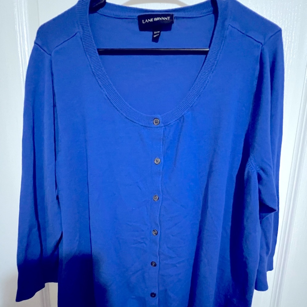 NWOT Lane Bryant cobalt blue crew neck 3/4 sleeve cardigan. Size 22/24